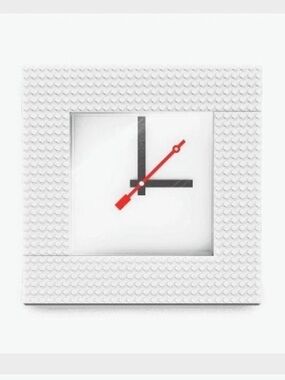 Modern Lego White Wall Clock with Red Accent Hands